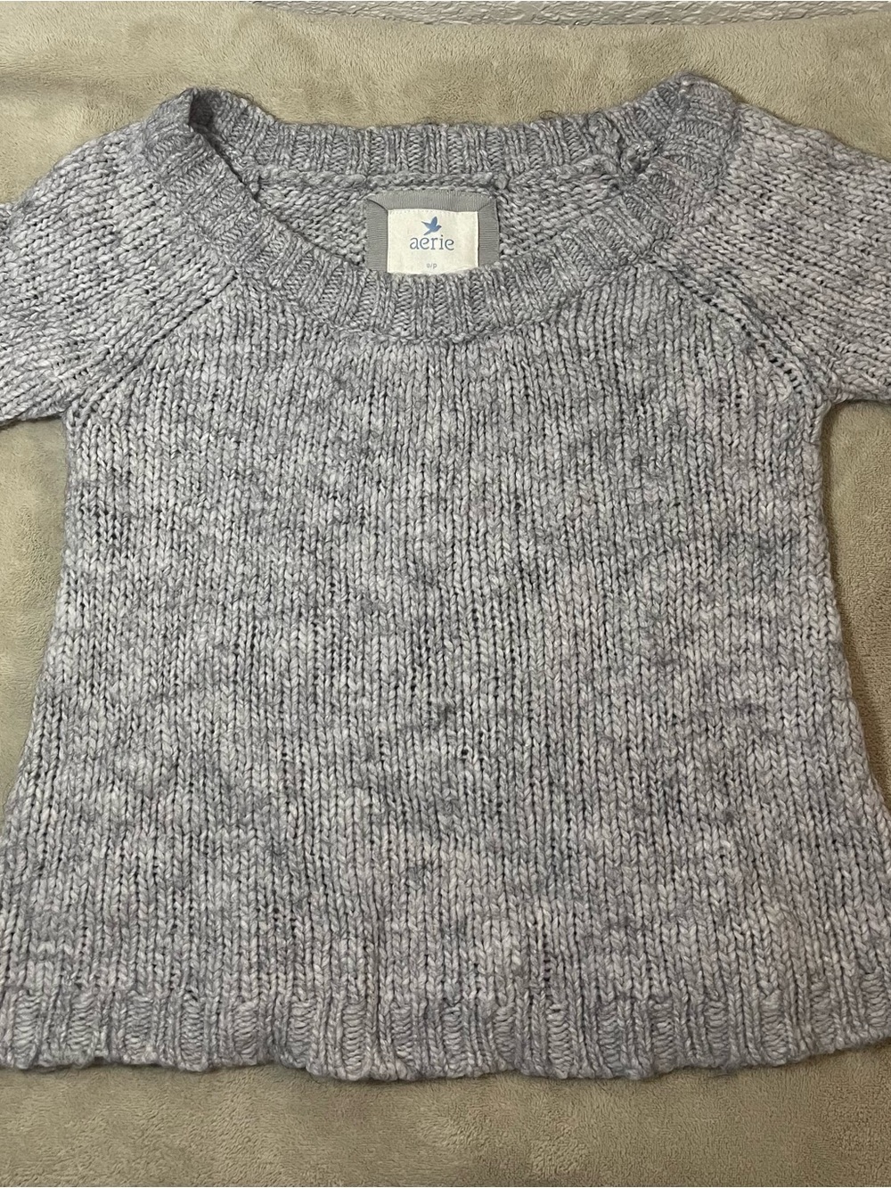 aerie Heather Gray Short-Sleeve Crewneck Knit Sweater
